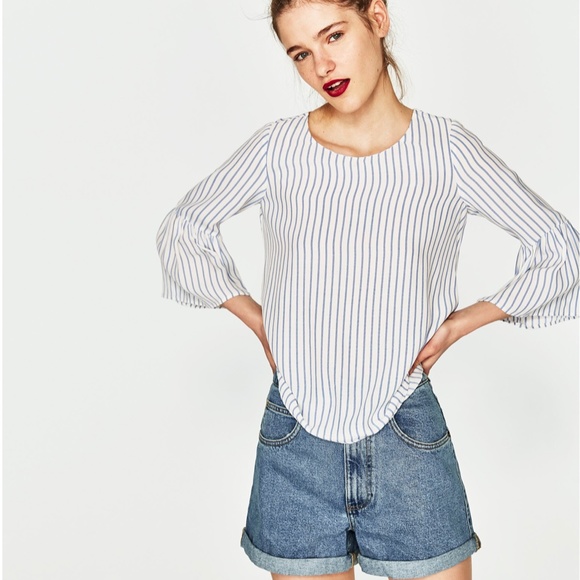 Zara Striped Bell Sleeve Top - Picture 1 of 6